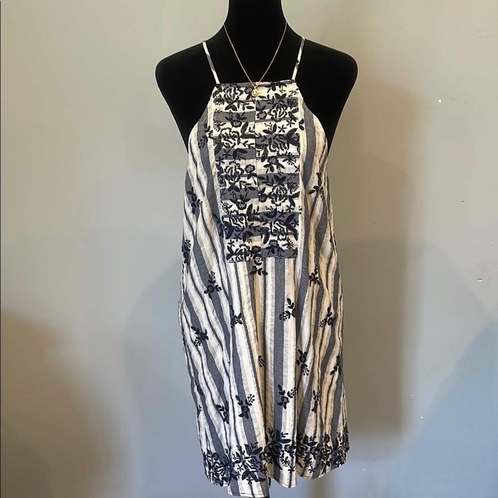 Summer blue and White Striped sun Dress